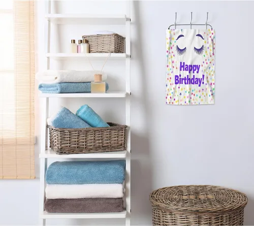 Miniatura 4 de AOYEGO Toalla de mano de unicornio con diseño de animales y plumas florales, con cita de feliz cumpleaños, dibujada a mano, estrellas y puntos