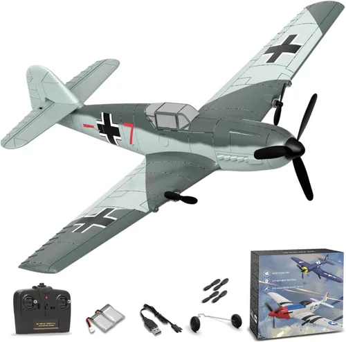Avión RC ANBURI, Avión de control remoto BF - 109 de 3 canales, 2.4GHz y estabilizador de giro de 6 ejes, 2 baterías incluidas, ideal para adultos,