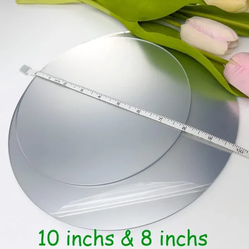 Miniatura 4 de Espejo con forma de círculo de 10 pulgadas para decoración de habitación, espejo acrílico con soporte de madera, espejo de maquillaje sin marco
