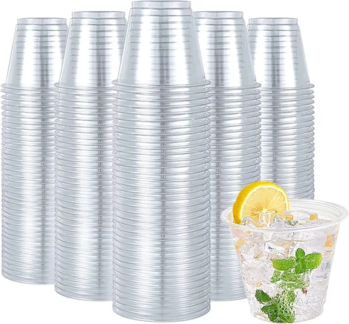 Turbo Bee Paquete de 600 Vasos de Plástico Transparente de 9 onzas, Vasos Desechables Reutilizables de PET Cristal Claro para Boda, Acción de