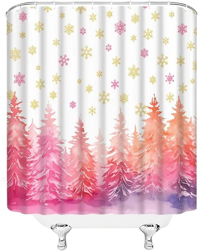 Miniatura 13 de Cortina de Ducha para Cabina Pequeña, Pino de Navidad Ciervo Reno Copo de Nieve Estrella Vacaciones de Invierno Festival Navideño Vida Silvestre