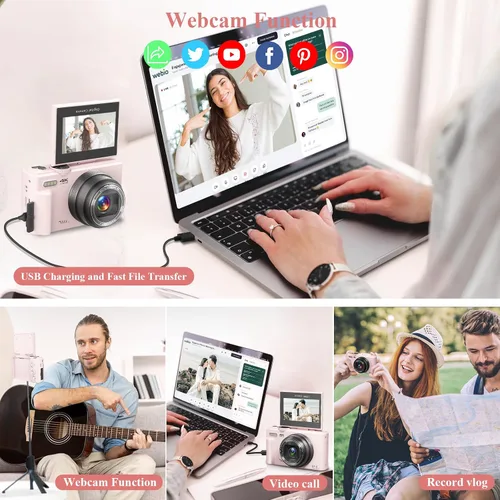Miniatura 5 de Cámara digital 4K para fotografía, cámara de vlogging de 64 MP para YouTube, cámaras de vlog WiFi con zoom digital de 18X, pantalla abatible de 3
