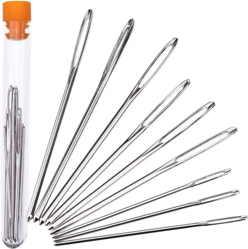 9 agujas de coser a mano de ojo grande, agujas de tejer de hilo de acero, agujas de coser, agujas de zurrir con tubo de almacenamiento transparente