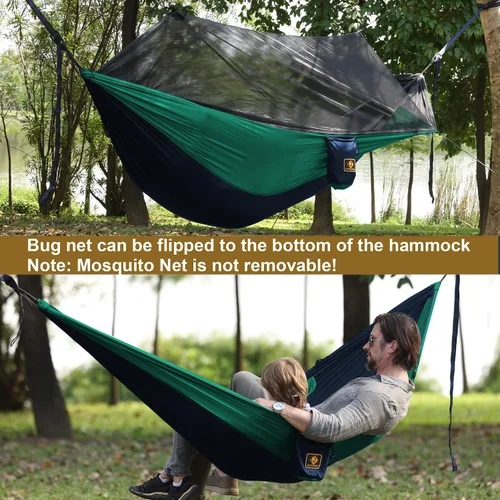 Miniatura 3 de Hamaca de camping con red, hamacas ligeras portátiles de viaje con correas para árboles y mosquetones sólidos en forma de D, hamaca de nailon
