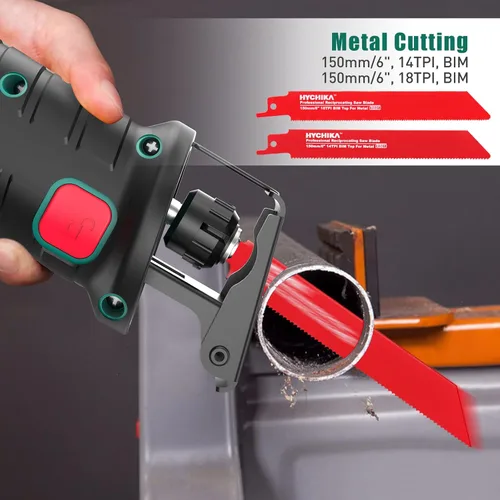Miniatura 7 de HYCHIKA Sierra Recíproca, Sierra Eléctrica Inalámbrica de 18V con Batería, Velocidad Variable, 4 Hojas para Cortar Madera/Metal/PVC en Pila