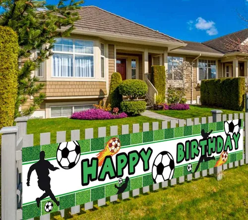 Cartel grande de fútbol con texto en inglés "Happy Birthday", suministros para fiestas de cumpleaños de fútbol, decoraciones para fiestas temáticas