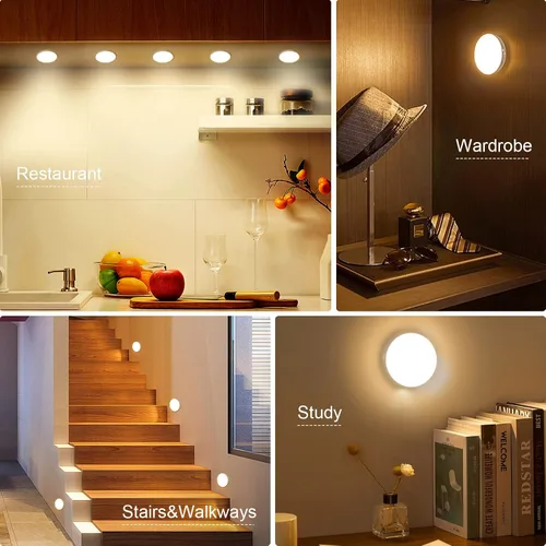 Miniatura 6 de Paquete de 3 luces con sensor de movimiento, 8 LED de luz nocturna recargable, con cable USB y parche magnético, 3 modos, luz de pared segura Blanco
