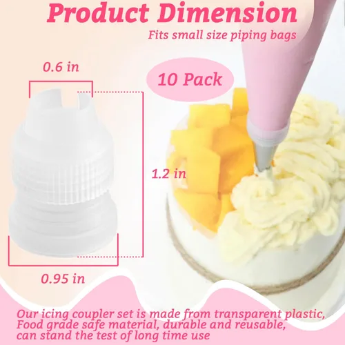 Miniatura 3 de Paquete de 10 Acopladores de Bolsas de Repostería para Boquillas de Glaseado, Acopladores Pequeños para Bolsas de Repostería, Transparente