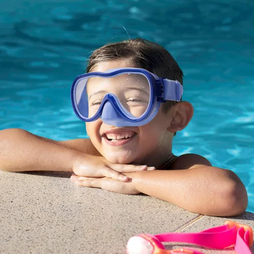 Miniatura 9 de Máscara de snorkel para niños, máscara de buceo de 180° con cubierta para la nariz, gafas de natación antiniebla para niños con correa de tela Azul