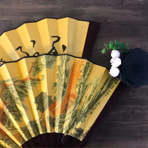 Miniatura 6 de Fox Baby Abanicos de mano plegables de 2 piezas, tela de bambú de 13 pulgadas, abanicos de mano grandes con pintura tradicional china para Gran