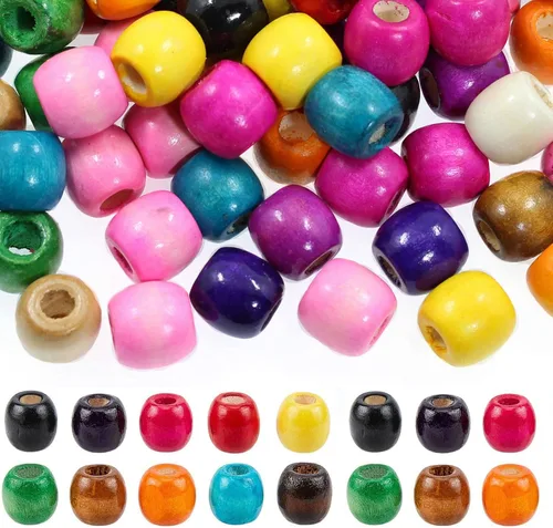 Miniatura 11 de 200 piezas de cuentas de madera natural con agujero grande, BetterJonny - 20 mm de cuentas rondelle redondas de madera sueltas, cuentas de madera