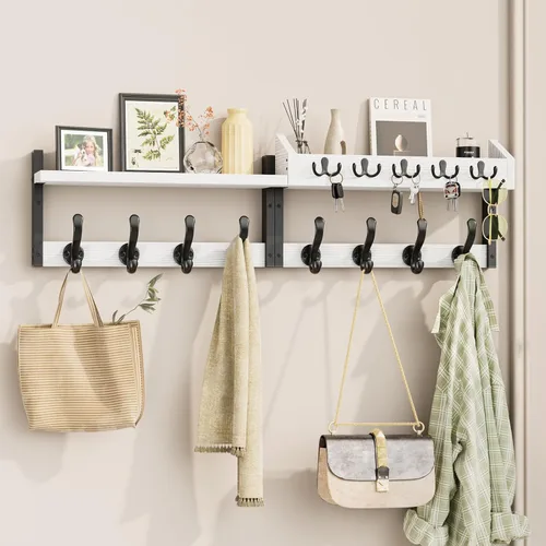 Miniatura 12 de Evermagin Perchero de Pared de 29" con Estante, Perchero y Colgador de Llaves 4 en 1 con 11 Ganchos de Metal, Estante de Entrada Montado en la Pared