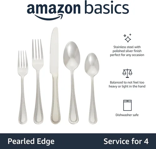 Miniatura 2 de Amazon Basics - Juego de cubiertos de acero inoxidable, cubiertos de plata aptos para lavavajillas, servicio para 4, juego de 20 piezas de tenedores