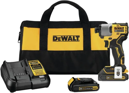 DEWALT Kit de destornillador de impacto inalámbrico sin escobillas de 20 V MAX de 1/4 pulgadas con batería y cargador incluidos (DCF840C2)