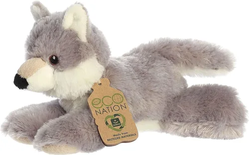 Aurora® Peluche de lobo Eco Nation™ Eco Softies™ hecho de forma responsable, ideal para aventuras de juego, perfecto para cumpleaños o simplemente
