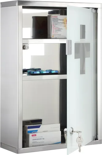 Miniatura 12 de Timgle Armario de pared de primeros auxilios con cerradura para medicamentos montado en la pared del baño, gabinete médico colgante con puerta