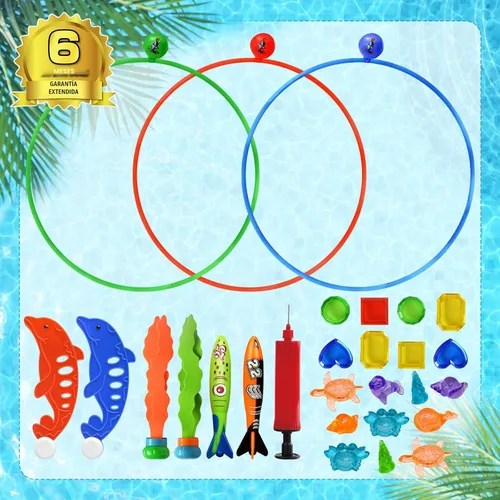 Miniatura 7 de Jasonwell Juguetes de piscina, anillos de buceo, 28 piezas, juego de piscina, juguetes de buceo con anillo de buceo, tesoros submarinos, bandidos