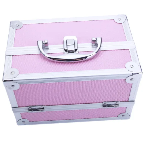 Miniatura 7 de Estuche de tren de maquillaje portátil profesional, estuche de aluminio para maquillaje, joyero, organizador de almacenamiento de cosméticos con Rosa