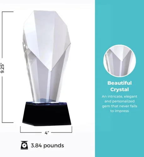 Miniatura 5 de Baudville Premios de trofeo de cristal grabado personalizado con acento azul - Viene con elegante caja de regalo negra - Reconocimiento del personal