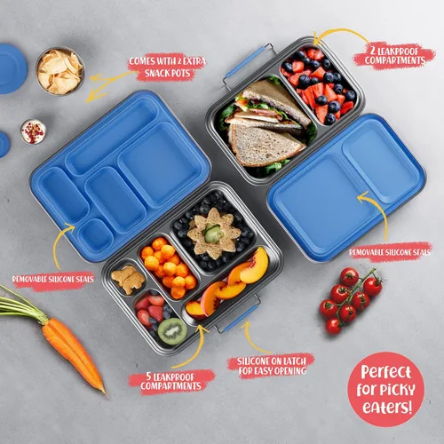 Miniatura 6 de AOHEA Caja Bento de Acero Inoxidable para Niños, Caja de Almuerzo Bento de Metal para Niños, Envases de Almuerzo Libres de BPA, Caja Bento de Acero