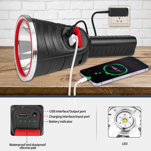 Miniatura 4 de Kitness Foco de mano de alta potencia, linternas LED recargables, reflectores impermeables, superbrillantes, Coon, luces de caza, linterna de K611