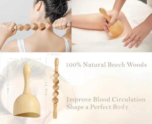 Miniatura 3 de Herramientas de masaje de terapia de madera, kit de maderoterapia, herramientas de escultura corporal para drenaje linfático y anticelulitis.