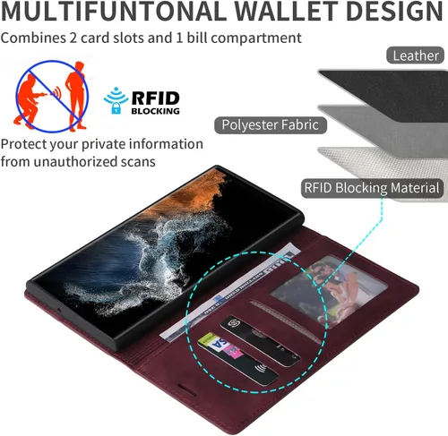 Miniatura 3 de ZZXX Funda tipo cartera para Samsung Galaxy S22 Plus con ranura para tarjeta de bloqueo RFID, marco de fotos, soporte magnético de cuero suave