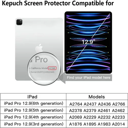 Miniatura 2 de Kepuch Paquete de 2 protectores de pantalla de vidrio templado transparente para iPad Pro 12.9 2022 2021 2020 2018