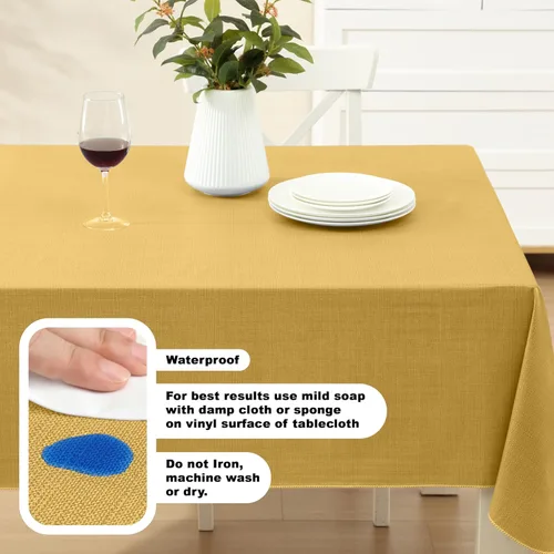 Miniatura 3 de Lintex Cafe Hotel - Mantel de vinilo con aspecto de lino respaldado con franela, calibre pesado 4, cuadrado de 52 x 52 pulgadas, color borgoña