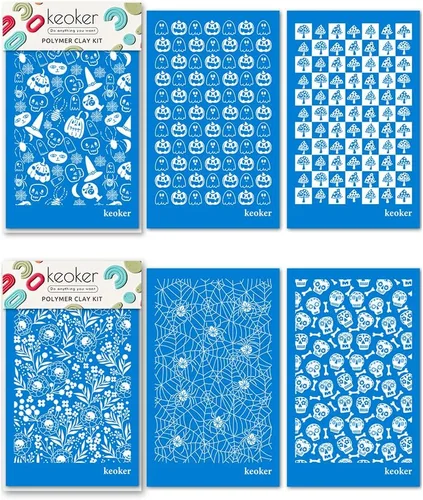 KEOKER Pantalla de seda de Halloween para arcilla polimérica, 6 plantillas de pantalla de seda de otoño para arcilla polimérica en arcilla y otras 6