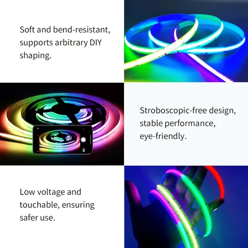 Miniatura 5 de COB RGB Tiras de Luces Inteligentes IC de 20 pies/6M Certificadas UL 24V Tira de Luz de Flujo de Color Multicolor Cinta de Luces Flexible
