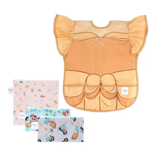 Miniatura 10 de Bumkins Disney - Babero de manga larga para bebé, de tela impermeable de manga larga, con bolsillo para atrapar migas, delantal ajustable