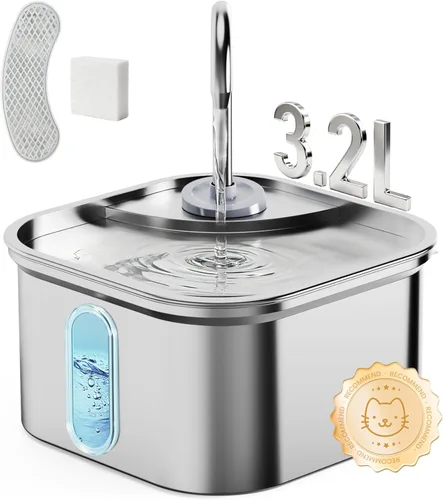 Miniatura 12 de Fuente de agua para gatos de acero inoxidable, dispensador automático de agua para mascotas de 108 onzas / 3.2 L con bomba ultra silenciosa, apagado