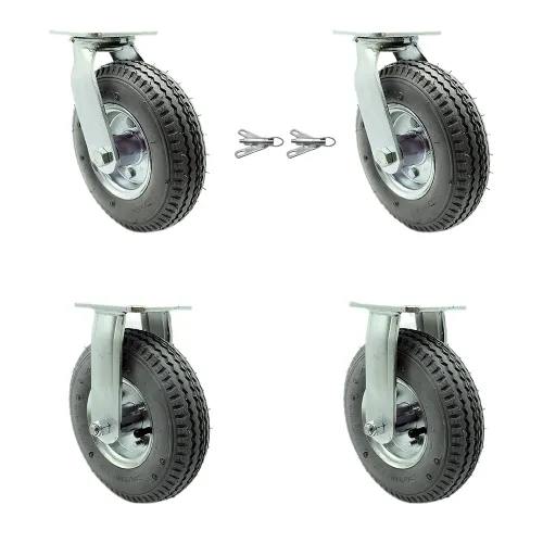 Miniatura 87 de Juego de 4 ruedas neumáticas giratorias de 6 pulgadas, ruedas de goma negra, incluye 2 ruedas giratorias con frenos y 2 rígidas, ruedas resistentes