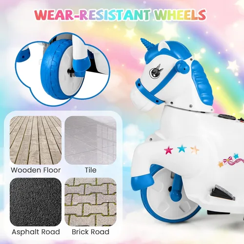 Miniatura 4 de HONEY JOY 12V Unicorn Ride en Juguetes, Caballo de Paseo Motorizado de 3 Ruedas con Batería, con Ruedas de Entrenamiento, Música, Subida y Bajada