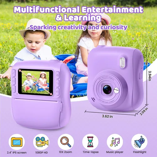 Miniatura 3 de Cámara de impresión instantánea para niños, regalos de Navidad y cumpleaños para niños y niñas de 3 4 5 6 7 8 9 10 11 12 años, cámaras de Púrpura