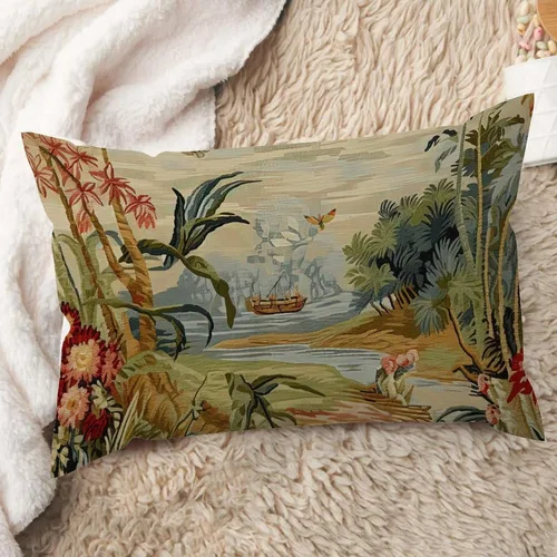 ArogGeld Funda de cojín lumbar asiática de estilo chinoiserie, de lino marrón, pájaro y flor, funda de almohada asiática para sala de estar, A-6