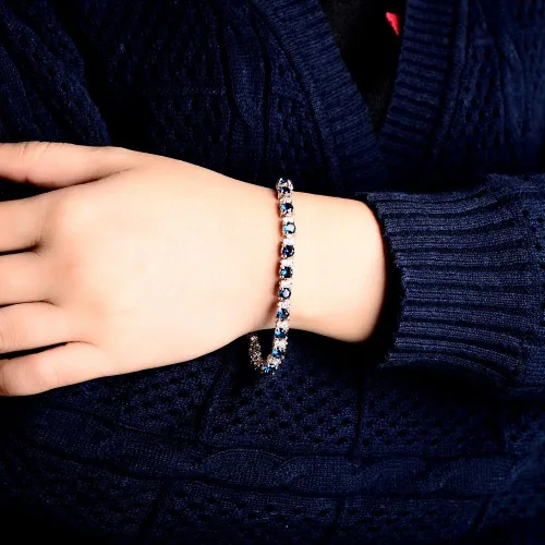 Miniatura 5 de RIZILIA Pulsera redonda de tenis chapada en oro blanco con piedra natal de circonita cúbica, 7 pulgadas