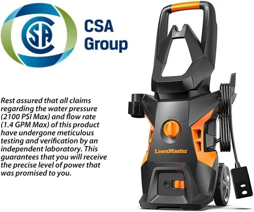 Miniatura 7 de LawnMaster Lavadora a presión eléctrica LT306-1800C 13 Amp 1.4 GPM 2100 Max PSI CSA certificada con botella de espuma
