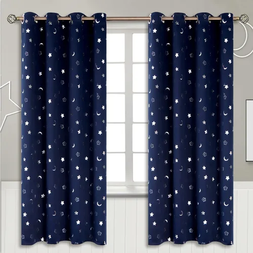 Miniatura 88 de BGment Cortinas opacas para dormitorio infantil, con aislamiento térmico, con ojales, estampado de estrellas plateadas, cortinas para oscurecer