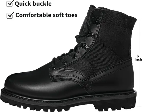 Miniatura 38 de Botas militares de WIDEWAY para hombres, botas de combate de jungla tácticas de cuero resistente al deslizamiento, negras, para hombres, todo