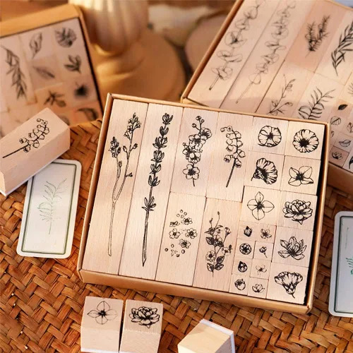 Miniatura 3 de Juego de 22 sellos de goma de madera para plantas, sellos decorativos de madera para manualidades, sellos de goma de madera para bricolaje, diario