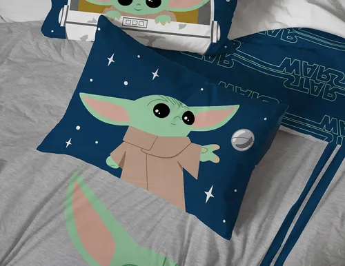 Miniatura 5 de Jay Franco Star Wars The Mandalorian Hello Grogu - Juego de ropa de cama de 7 piezas tamaño matrimonial, incluye edredón y juego de sábanas, ropa