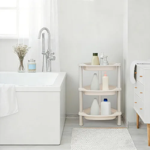 Miniatura 2 de Organizador de ducha esquinero beige de 3 niveles, 14.5 x 10 x 22.5 pulgadas, soportes de ducha de plástico para baño interior, bañera, mesa