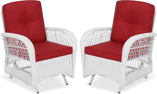 Miniatura 21 de VIVIJASON Silla mecedora de mimbre para exteriores, 2 piezas, sillas mecedoras de ratán para patio con cojines y marco de acero, muebles de mimbre