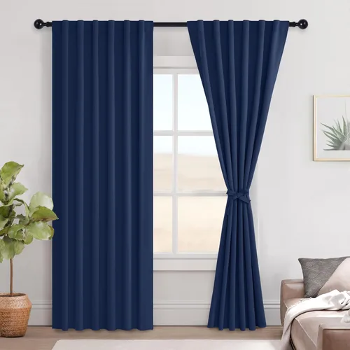 Miniatura 113 de Hiasan Cortinas opacas negras para dormitorio, cortinas opacas cortas de 45 pulgadas de largo, con aislamiento térmico, bolsillo para barra