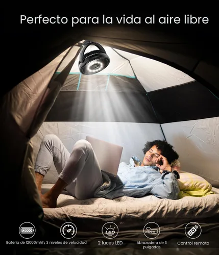 Miniatura 6 de Korbot Ventilador de clip de 8 pulgadas, batería portátil de 20000 mAh recargable con 3 velocidades y fuerte flujo de aire, ventilador USB