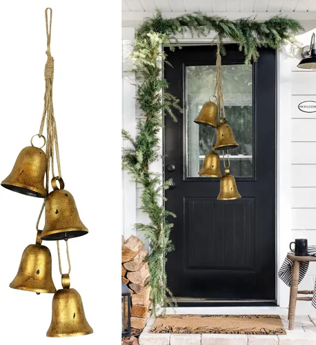 Styleonme Campanas Decorativas, Campanas de Decoración de Navidad, Campana de Toro Colgante de Cuerda de Metal Huangma, Campana Clásica en Forma de