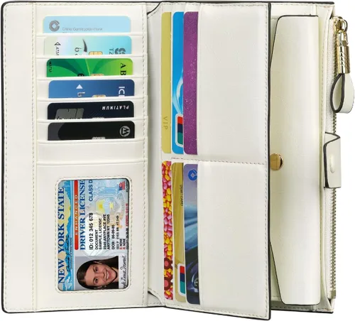 Miniatura 47 de Itslife - Cartera de piel sintética encerada para mujer con bloqueo de identificación de radio frecuencia (RFID), de gran capacidad, encerada