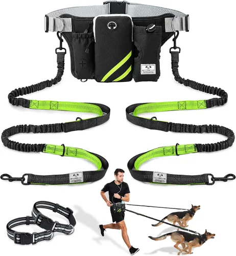 Miniatura 10 de SHINE HAI Correa retráctil para perro sin manos con dobles elásticos para 2 perros, riñonera con cinturón ajustable para la cintura, correa